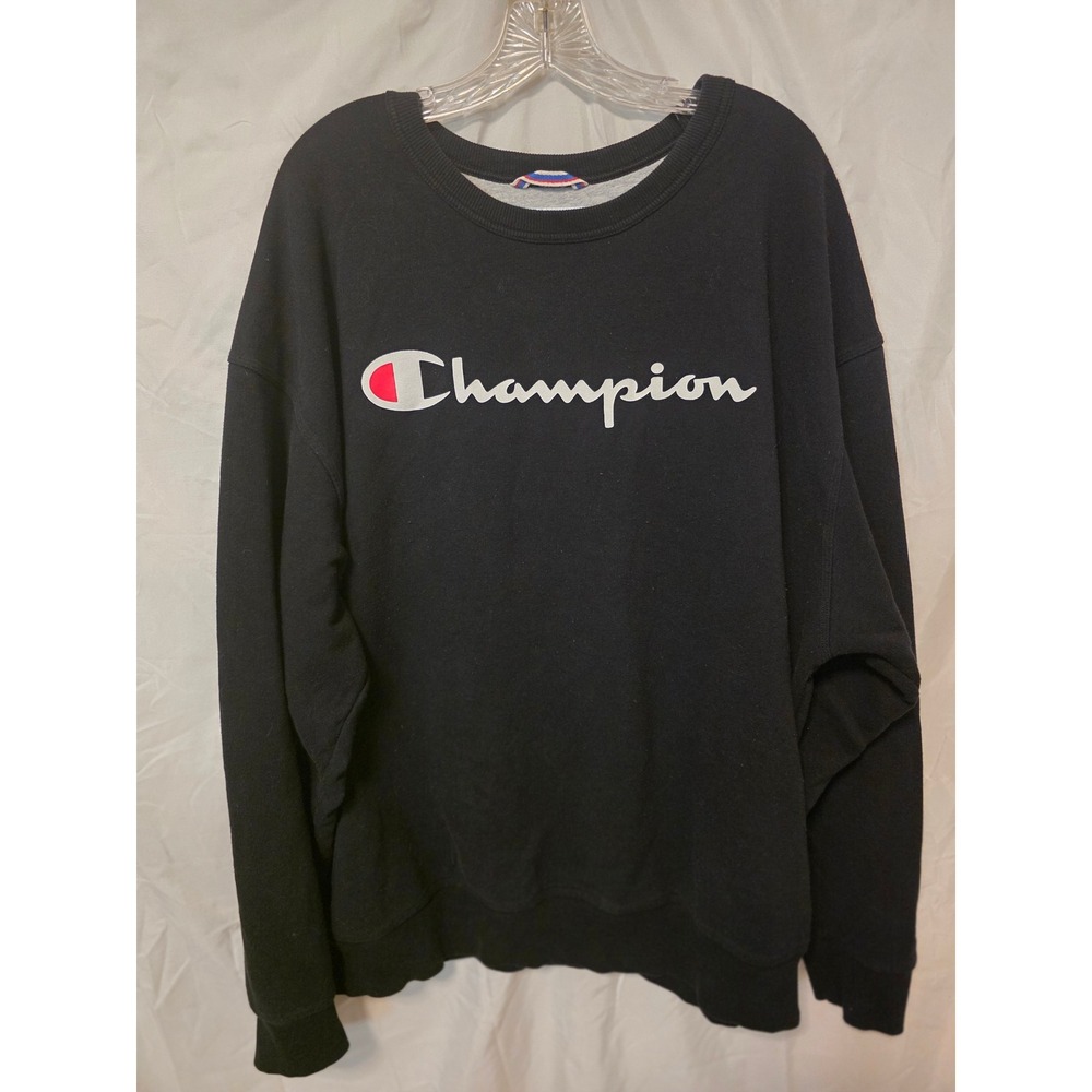 Champion Mens Authentic Athleticwear Sweatshirt Black Script Logo Pullover 2XL